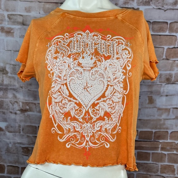 Sinful By Affliction Catherine Short Sleeve Orange Crop Top - NWT - Picture 5 of 10